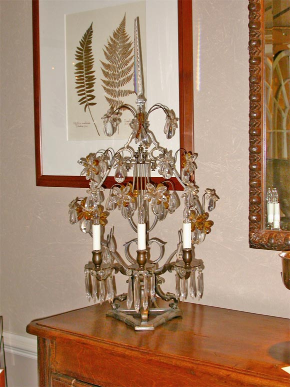Italian wrought iron and crystal 3-lite girondoles